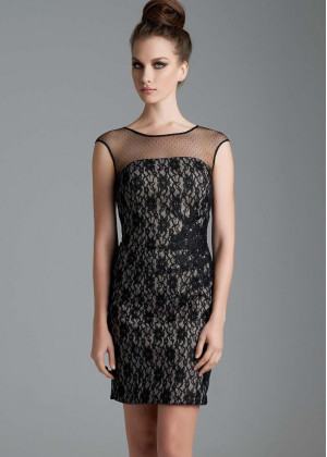 Illusion Neck Black Lace Fashion Mini Cocktail Dress